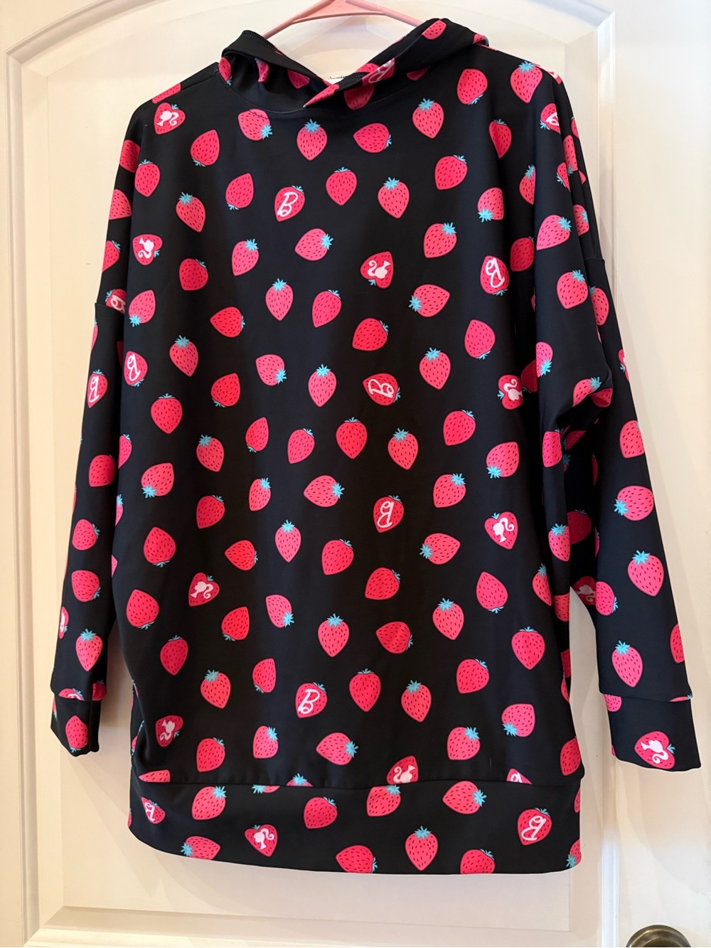 Blackmilk Black Hoodie Top with Pink Strawberry Barbie logo Print